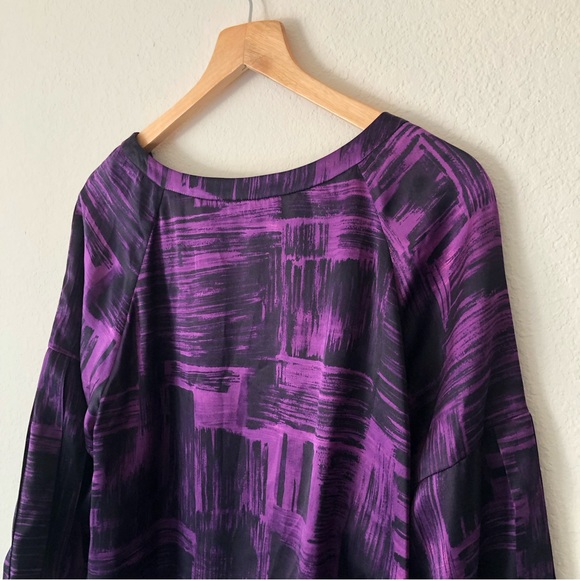 ANNE KLEIN 100% Silk Purple & Black Paint Brush Pattern Blouse – Women's Large - Picture 6 of 10